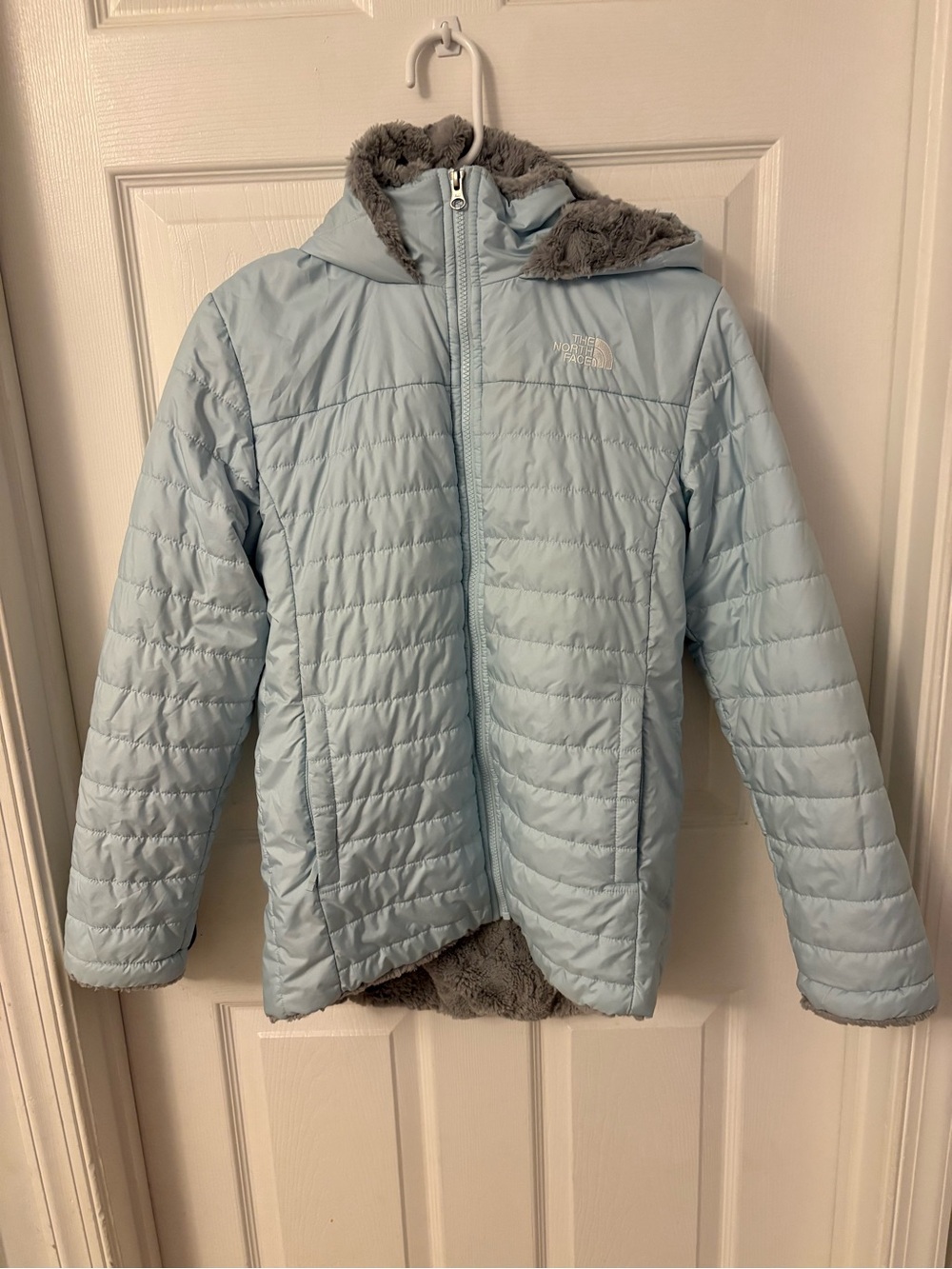 The North Face Light Blue Quilted Hooded Puffer Jacket